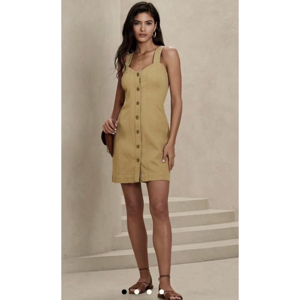 NWT Banana Republic Seamed Sleeveless Mini Dress Women's 6 Tan Button Front